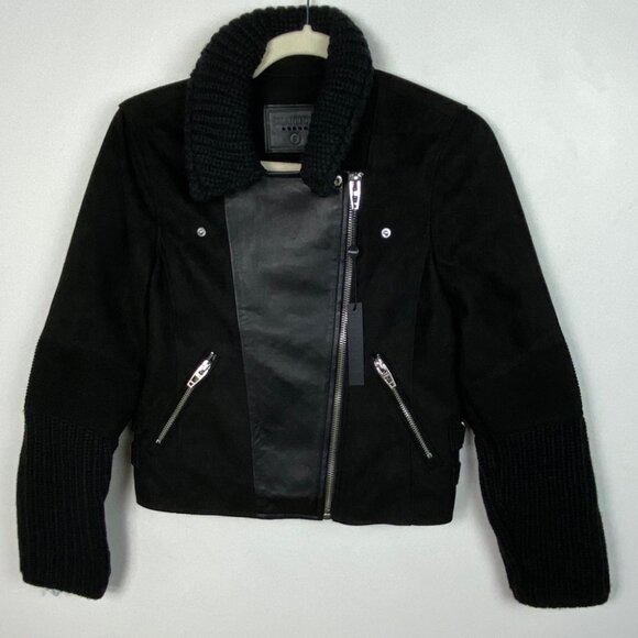 NWT Blank NYC Suede Leather + Cable Knit Moto Biker Jacket Black New With Tags S - Picture 4 of 11